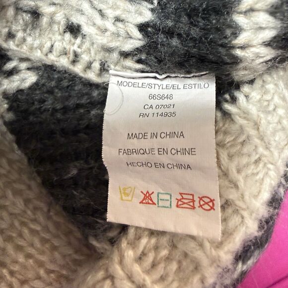 AQUA Chunky Knit Hoodie Sweater L Exposed Seams Casual Ivory Blacks Fringe $88 - Picture 7 of 8